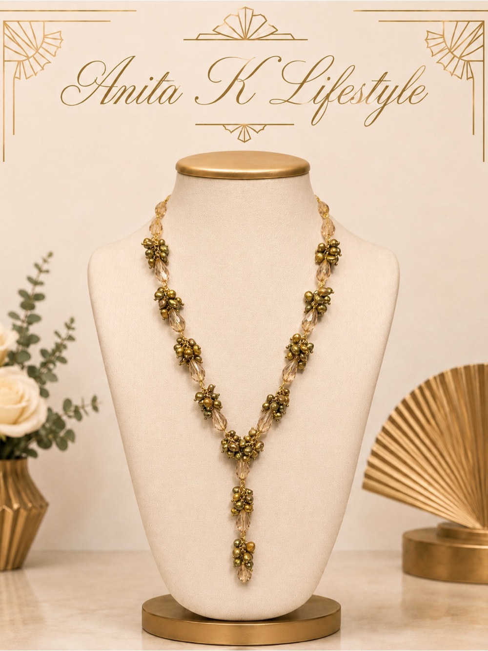 🆕Anita K Gold Cluster Fresh Water Pearl Beaded Necklace
